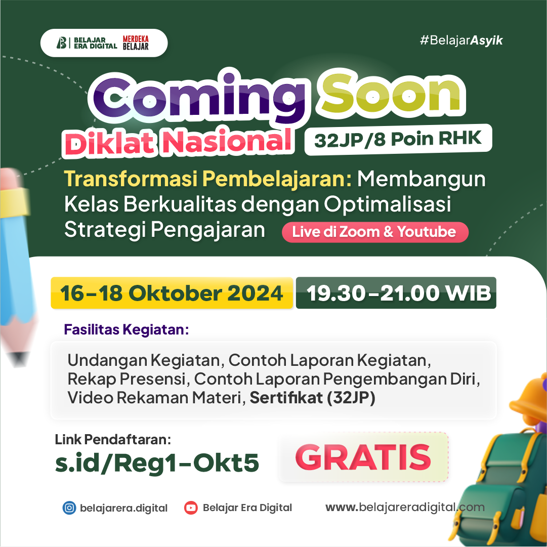 DikNas 32JP: Transformasi Pembelajaran: Membangun Kelas Berkualitas dengan Optimalisasi Strategi Pengajaran (16-18 Oktober)